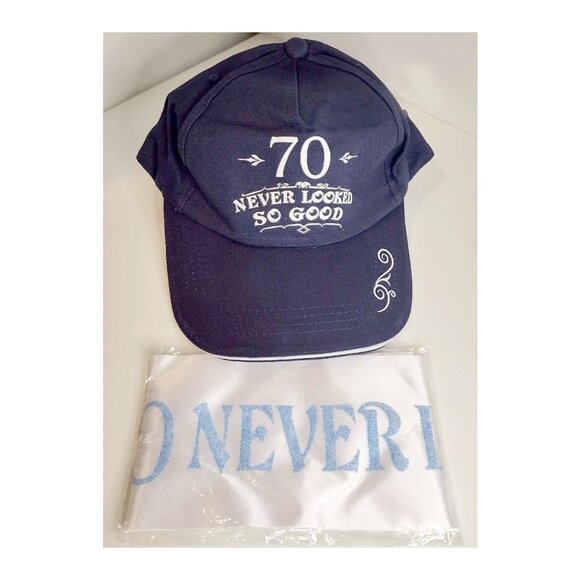 70 Never Looked So Good Women's Birthday Navy Baseball Hat with Sash - Picture 1 of 3